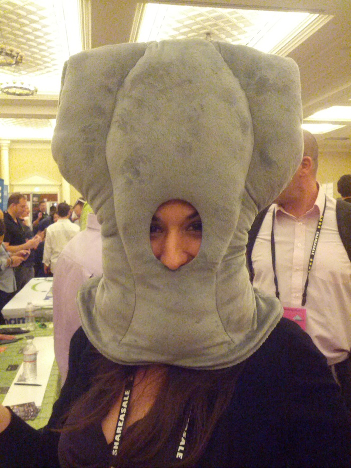 Carla wearing the winning Ostrich Pillow, courtesy of VoloMP