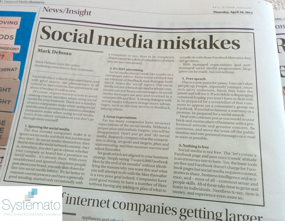 Social Media Mistakes -mark debono - systemato